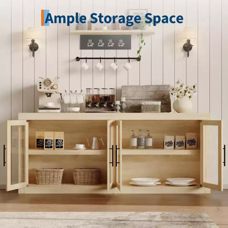 Bahut de 179,8 cm avec 4 portes, buffet moderne de style rustique avec rangements, console multimédia en bois pour le salon et la cuisine