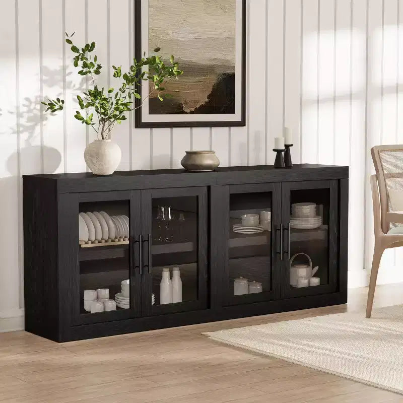 Bahut de 179,8 cm avec 4 portes, buffet moderne de style rustique avec rangements, console multimédia en bois pour le salon et la cuisine