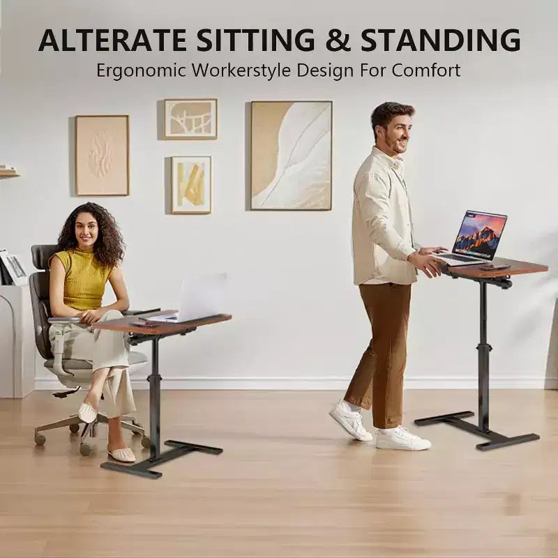Bureau debout à hauteur réglable avec roulettes dissimulées, table d'appoint pour ordinateur avec plateau divisé inclinable pour bureau, canapé, lit médicalisé