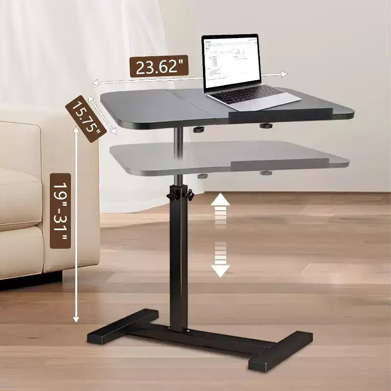 Bureau debout à hauteur réglable avec roulettes dissimulées, table d'appoint pour ordinateur avec plateau divisé inclinable pour bureau, canapé, lit médicalisé