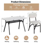 Ensemble de salle à manger 4 pièces avec chaises en tissu bouclé, table rectangulaire effet marbre avec 4 fauteuils rembourrés, ensemble de cuisine compact pour petits espaces