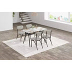 Ensemble de salle à manger 4 pièces avec chaises en tissu bouclé, table rectangulaire effet marbre avec 4 fauteuils rembourrés, ensemble de cuisine compact pour petits espaces