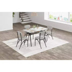 Ensemble de salle à manger 4 pièces avec chaises en tissu bouclé, table rectangulaire effet marbre avec 4 fauteuils rembourrés, ensemble de cuisine compact pour petits espaces