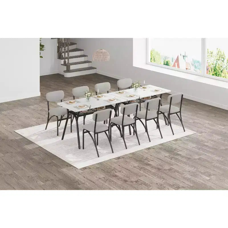 Ensemble de salle à manger 4 pièces avec chaises en tissu bouclé, table rectangulaire effet marbre avec 4 fauteuils rembourrés, ensemble de cuisine compact pour petits espaces