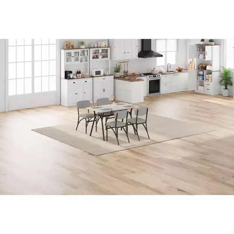 Ensemble de salle à manger 4 pièces avec chaises en tissu bouclé, table rectangulaire effet marbre avec 4 fauteuils rembourrés, ensemble de cuisine compact pour petits espaces