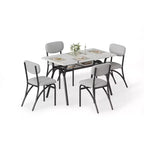 4-Piece Kitchen Table Set with Boucle Chairs, Marble-Look Rectangular Dining Table with 4 Padded Armchairs, Compact Kitchen Set for Small Spaces