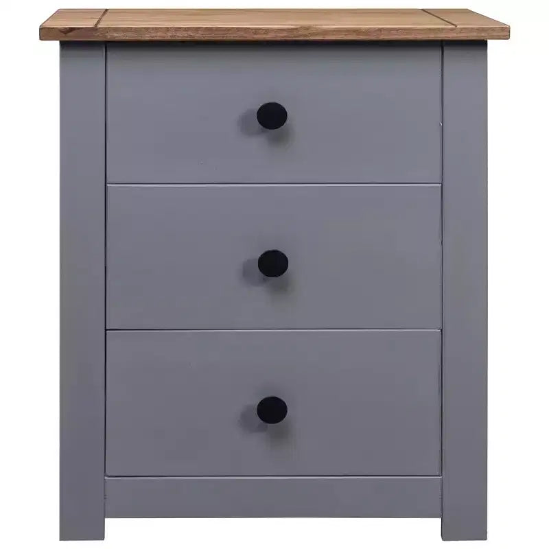 Table de Chevet Gris et Pin Massif Naturel 46x40x57 cm