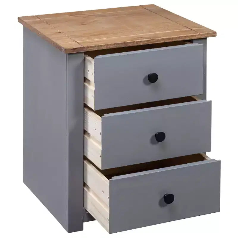 Table de Chevet Gris et Pin Massif Naturel 46x40x57 cm