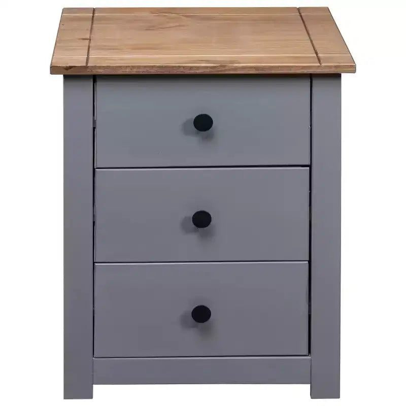 Table de Chevet Gris et Pin Massif Naturel 46x40x57 cm