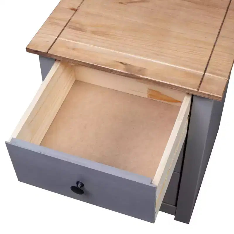 Table de Chevet Gris et Pin Massif Naturel 46x40x57 cm