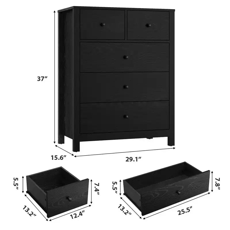 Commode 5 tiroirs Acekool, meuble de rangement vertical moderne avec tiroirs pour chambre, entrée ou bureau à domicile