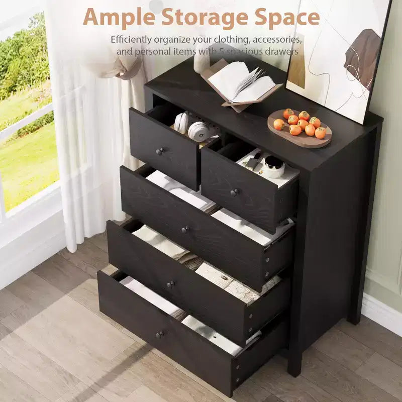 Commode 5 tiroirs Acekool, meuble de rangement vertical moderne avec tiroirs pour chambre, entrée ou bureau à domicile