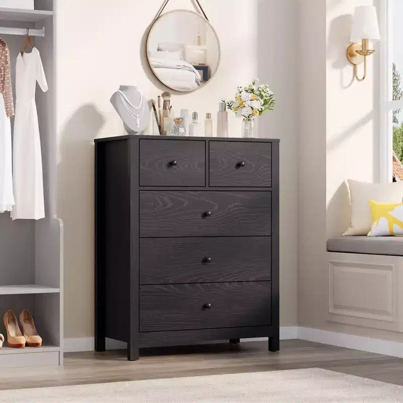 Commode 5 tiroirs Acekool, meuble de rangement vertical moderne avec tiroirs pour chambre, entrée ou bureau à domicile