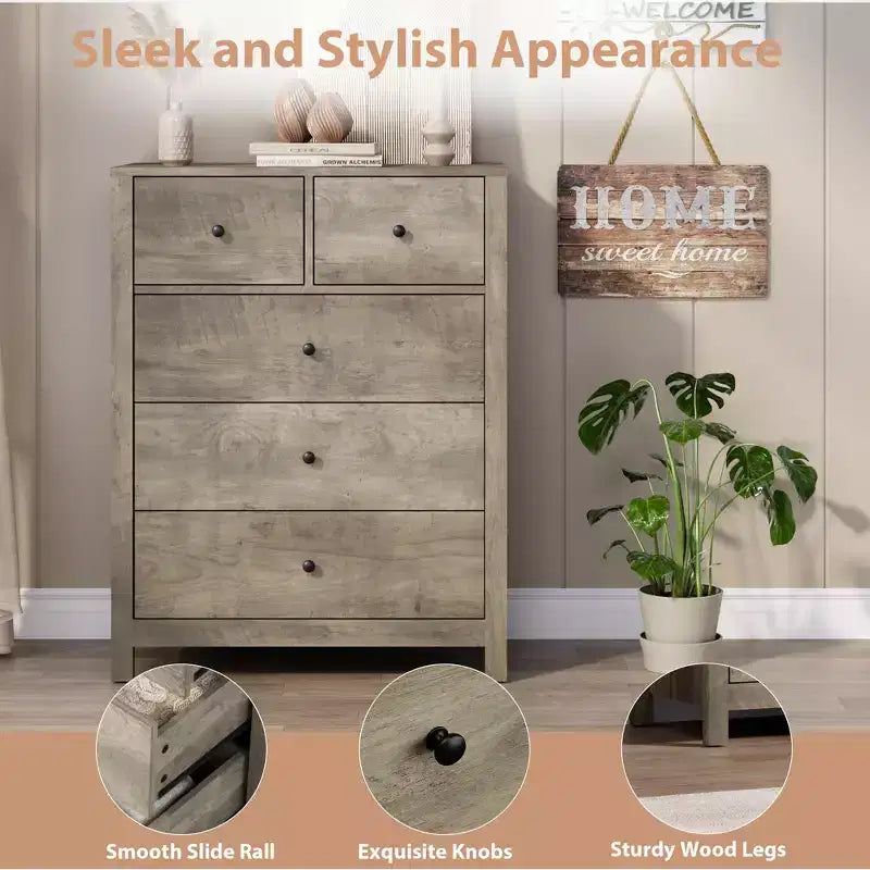 Commode 5 tiroirs Acekool, meuble de rangement vertical moderne avec tiroirs pour chambre, entrée ou bureau à domicile