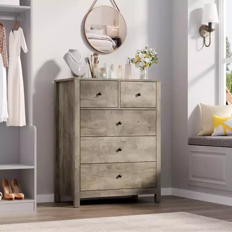 Commode 5 tiroirs Acekool, meuble de rangement vertical moderne avec tiroirs pour chambre, entrée ou bureau à domicile