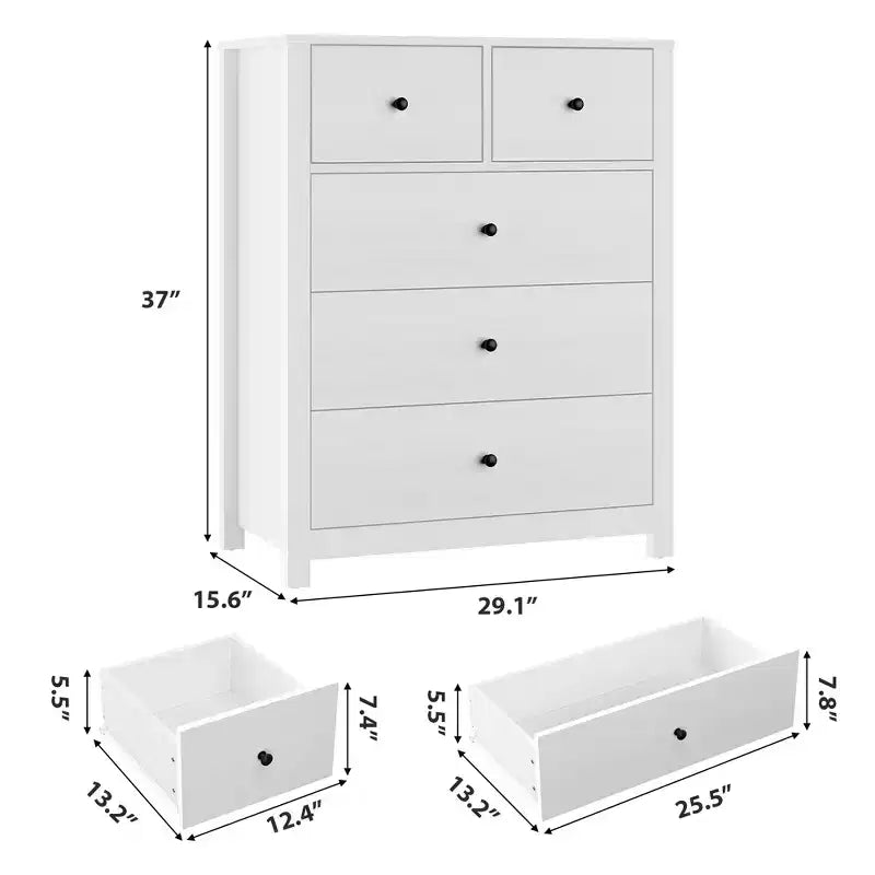 Commode 5 tiroirs Acekool, meuble de rangement vertical moderne avec tiroirs pour chambre, entrée ou bureau à domicile