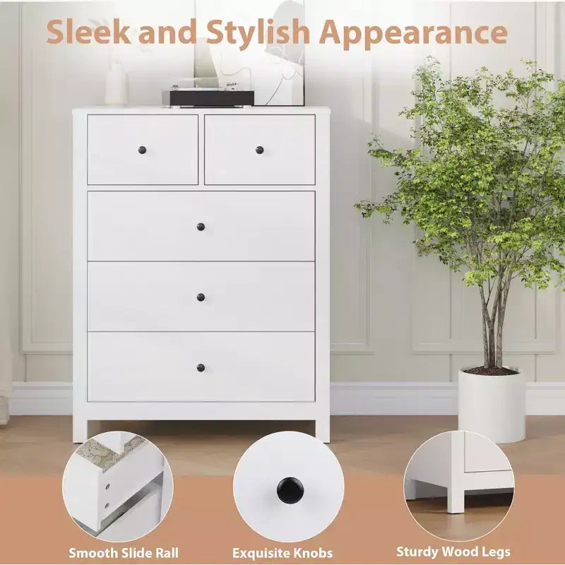 Commode 5 tiroirs Acekool, meuble de rangement vertical moderne avec tiroirs pour chambre, entrée ou bureau à domicile