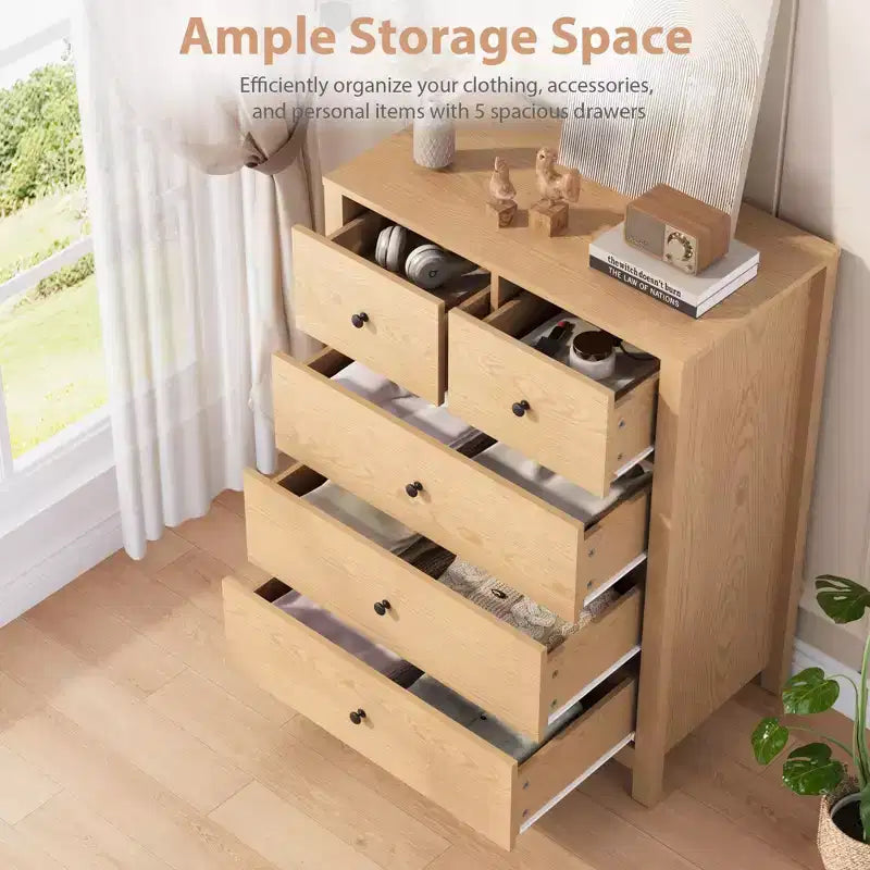 Commode 5 tiroirs Acekool, meuble de rangement vertical moderne avec tiroirs pour chambre, entrée ou bureau à domicile