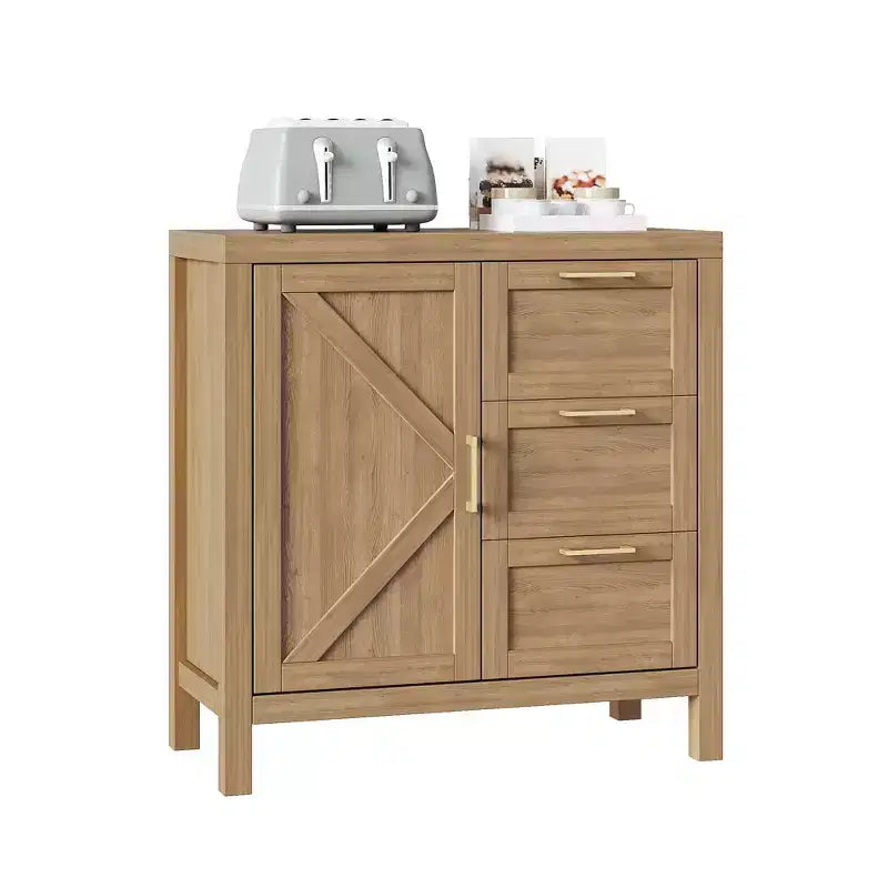 Buffet Cabinet with Storage, Wooden Storage Cabinet with 3 Drawers, with Strong Wood Feet, Adjustable Shelf, Sideboard for Living Roomindoor