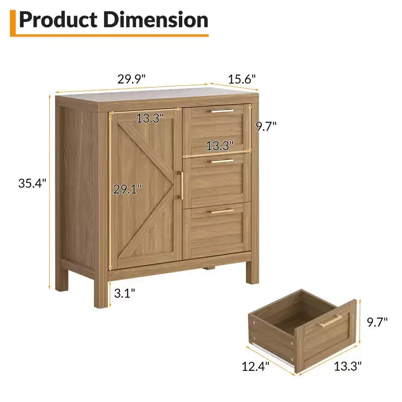 Meuble de Buffet avec Rangement, Meuble de Rangement en Bois avec 3 Tiroirs, avec Pieds en Bois Solides, Étagère Réglable, Buffet pour Salon Intérieur