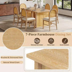 Ensemble table à manger 7 pièces pour 6 personnes, table à manger rectangulaire de 152 cm avec chaises rembourrées, table de petit-déjeuner en rotin pour cuisine, salle à manger