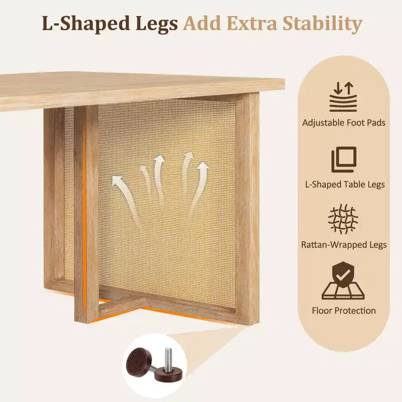 Ensemble table à manger 7 pièces pour 6 personnes, table à manger rectangulaire de 152 cm avec chaises rembourrées, table de petit-déjeuner en rotin pour cuisine, salle à manger