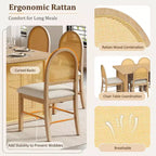 Ensemble table à manger 7 pièces pour 6 personnes, table à manger rectangulaire de 152 cm avec chaises rembourrées, table de petit-déjeuner en rotin pour cuisine, salle à manger
