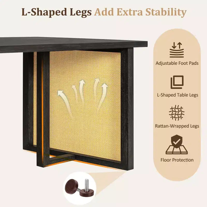 Ensemble table à manger 7 pièces pour 6 personnes, table à manger rectangulaire de 152 cm avec chaises rembourrées, table de petit-déjeuner en rotin pour cuisine, salle à manger
