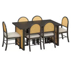 Ensemble table à manger 7 pièces pour 6 personnes, table à manger rectangulaire de 152 cm avec chaises rembourrées, table de petit-déjeuner en rotin pour cuisine, salle à manger