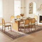 Ensemble table à manger 7 pièces pour 6 personnes, table à manger rectangulaire de 152 cm avec chaises rembourrées, table de petit-déjeuner en rotin pour cuisine, salle à manger