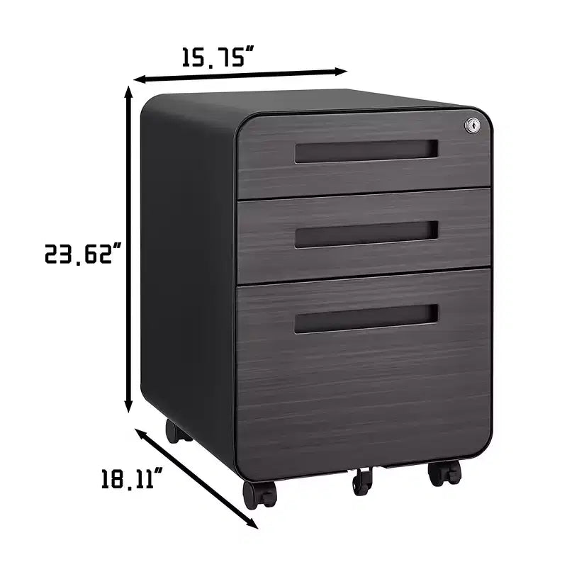 Classeur mobile à 3 tiroirs avec serrure, petit classeur avec 5 roulettes, design anti-basculement, classeur à roulettes entièrement assemblé