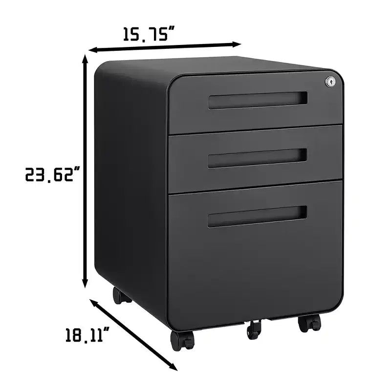 Classeur mobile à 3 tiroirs avec serrure, petit classeur avec 5 roulettes, design anti-basculement, classeur à roulettes entièrement assemblé