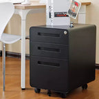 Classeur mobile à 3 tiroirs avec serrure, petit classeur avec 5 roulettes, design anti-basculement, classeur à roulettes entièrement assemblé