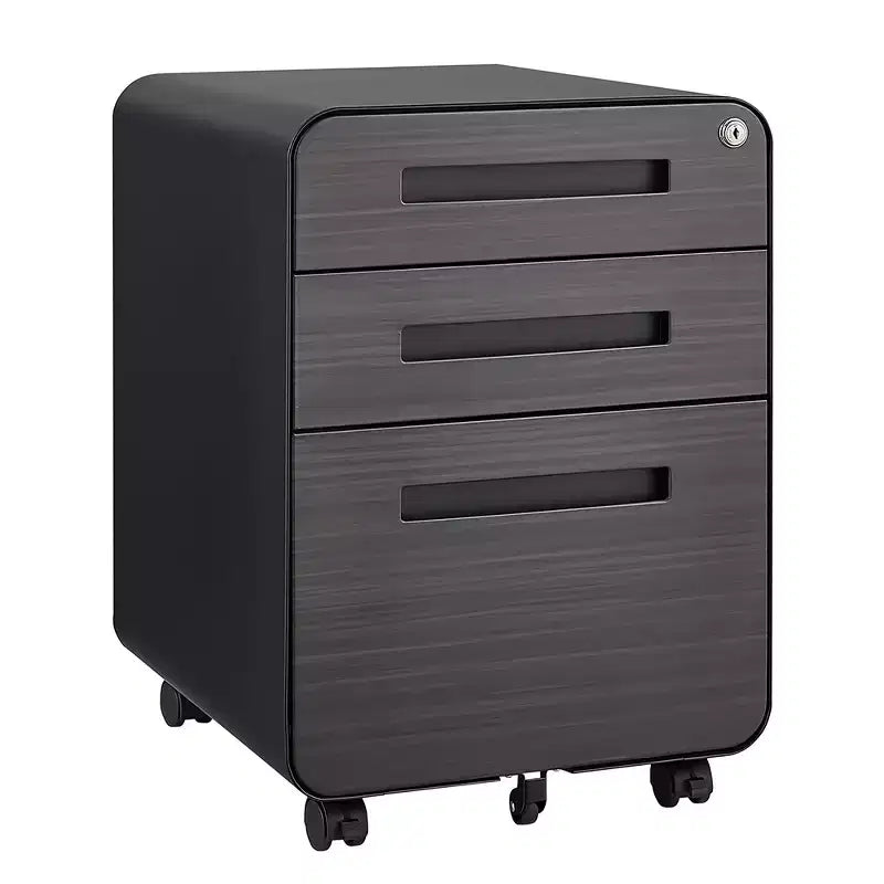 Classeur mobile à 3 tiroirs avec serrure, petit classeur avec 5 roulettes, design anti-basculement, classeur à roulettes entièrement assemblé