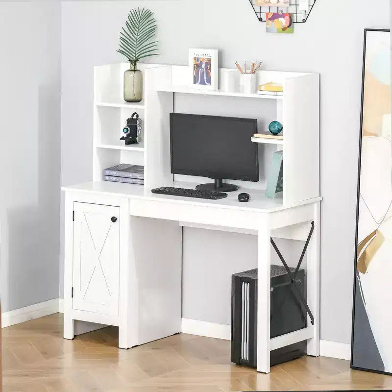 Bureau informatique avec étagère, bureau d'ordinateur à domicile avec armoire de rangement