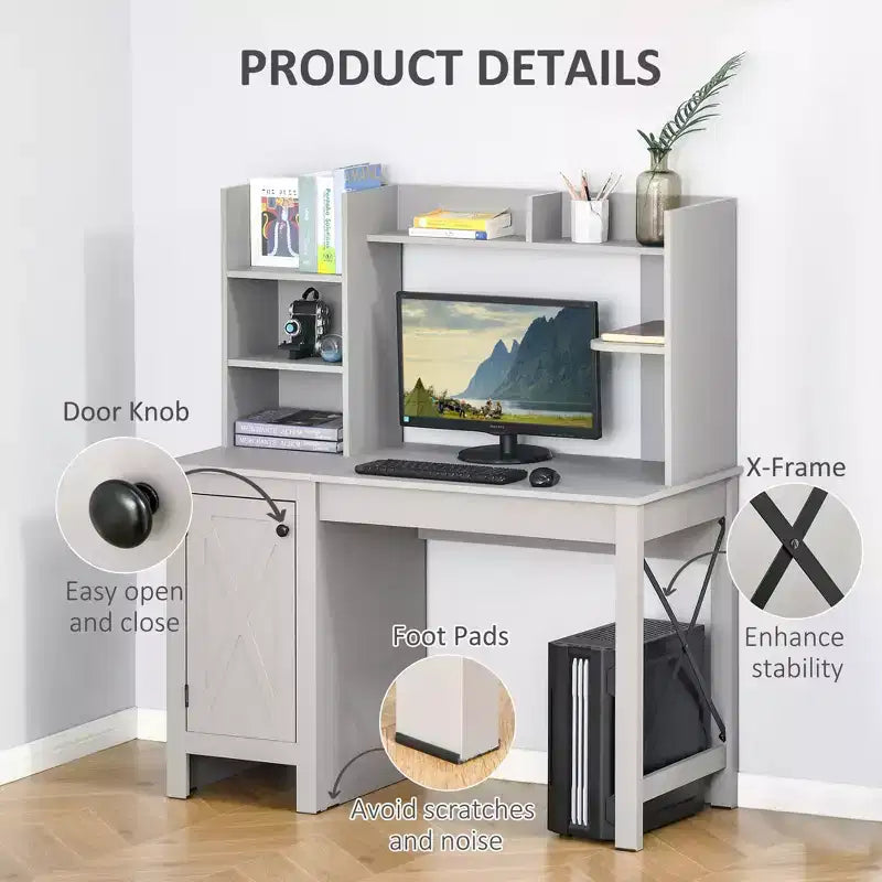 Bureau informatique avec étagère, bureau d'ordinateur à domicile avec armoire de rangement