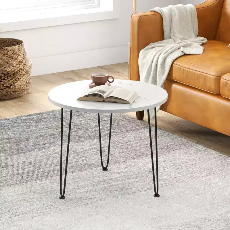 Table basse Costway aspect marbre avec pieds en métal pour salon/bureau, blanc