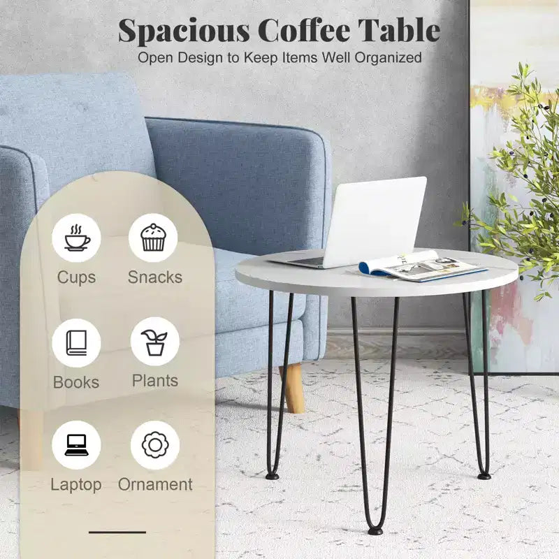 Table basse Costway aspect marbre avec pieds en métal pour salon/bureau, blanc