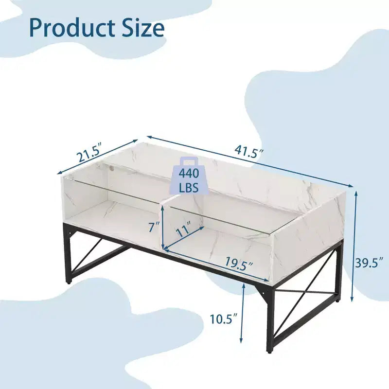 Table basse LED Costway avec 4 cubes de rangement, plateau en faux marbre et verre trempé pour salon, blanc