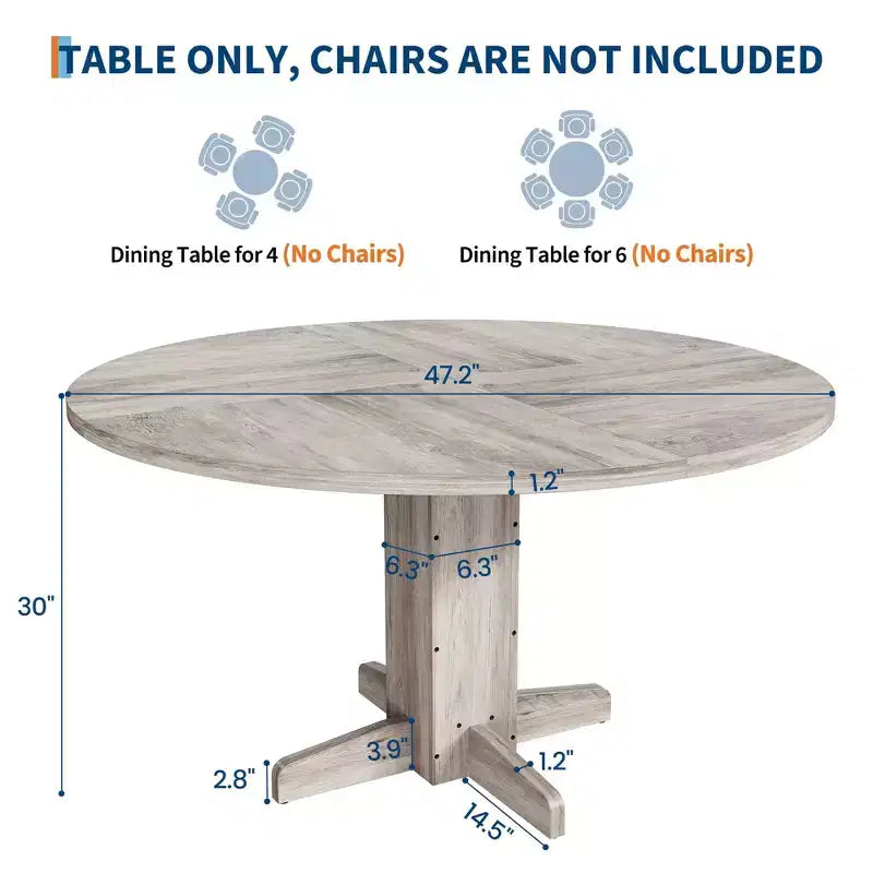 Table à manger ronde de 47 pouces pour 4 personnes, table de cuisine en bois de style ferme, table de dîner circulaire pour cuisine, salon, salle à manger