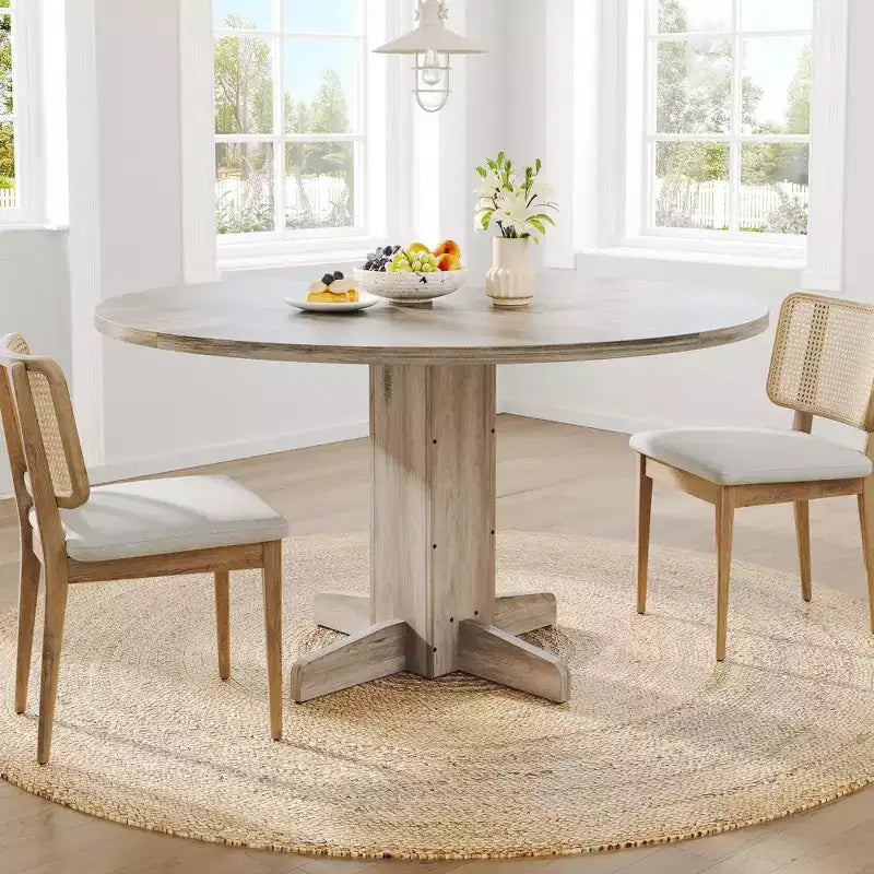 Table à manger ronde de 47 pouces pour 4 personnes, table de cuisine en bois de style ferme, table de dîner circulaire pour cuisine, salon, salle à manger
