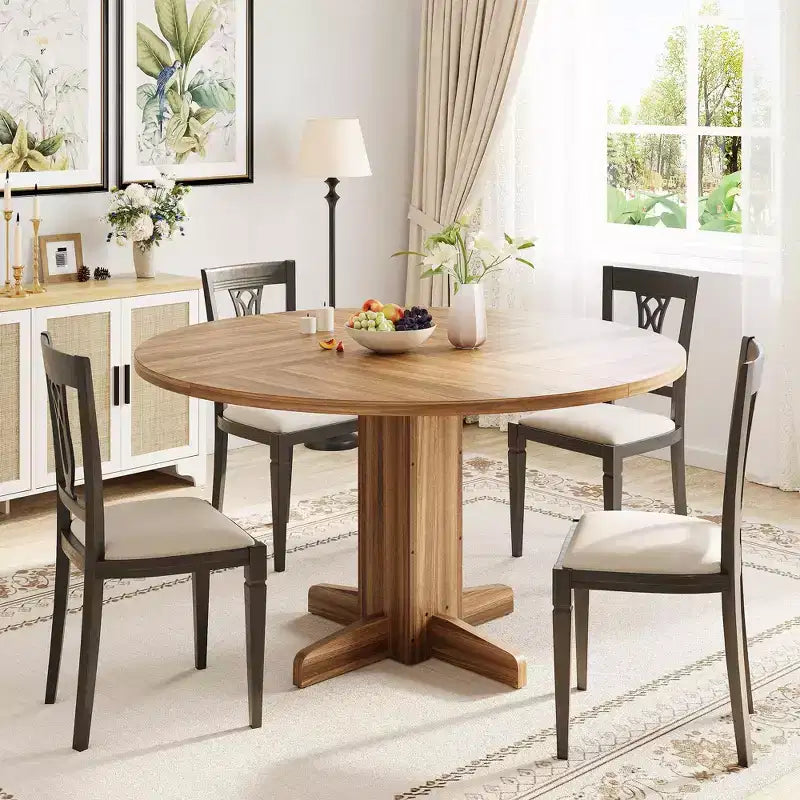 Table à manger ronde de 47 pouces pour 4 personnes, table de cuisine en bois de style ferme, table de dîner circulaire pour cuisine, salon, salle à manger