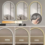 Miroirs de salle de bain LED multifonctionnels arqués 32 x 60 pouces avec trois températures de couleur pour lavabo, cadre noir