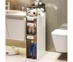 Meuble de Rangement Fin à 4 Niveaux avec Roulettes, Organiseur Autonome de 18 cm de Large avec 3 Tiroirs et Porte-Papier Toilette, pour Salle de Bain, Cuisine