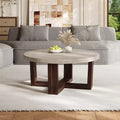 Christopher Knight Home Zarya Modern Round Coffee Table with Marble Pattern Top and Cross Base