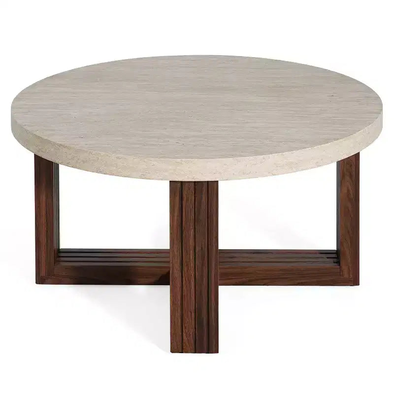 Table basse ronde moderne Christopher Knight Home Zarya avec plateau à motif marbre et piètement croisé