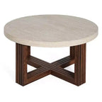 Table basse ronde moderne Christopher Knight Home Zarya avec plateau à motif marbre et piètement croisé