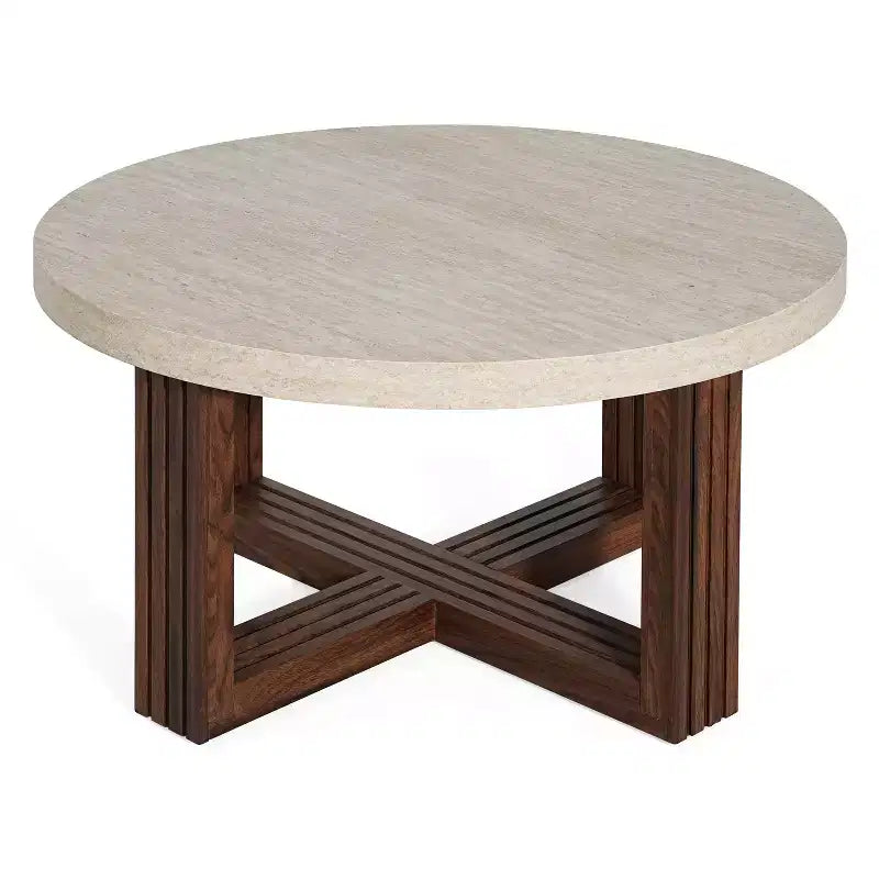 Table basse ronde moderne Christopher Knight Home Zarya avec plateau à motif marbre et piètement croisé