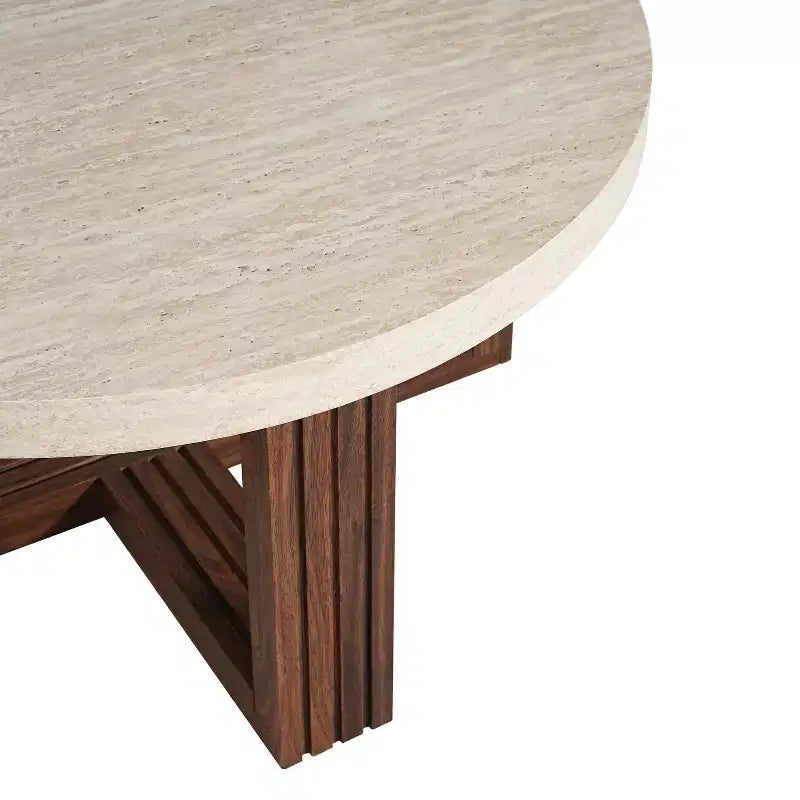 Table basse ronde moderne Christopher Knight Home Zarya avec plateau à motif marbre et piètement croisé