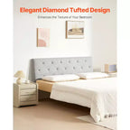 VEVOR Tête de lit, Tête de lit pleine grandeur avec hauteur réglable, capitonnage diamant confortable pour lit double, L 143 x H 90,4-120,4 cm, Gris clair